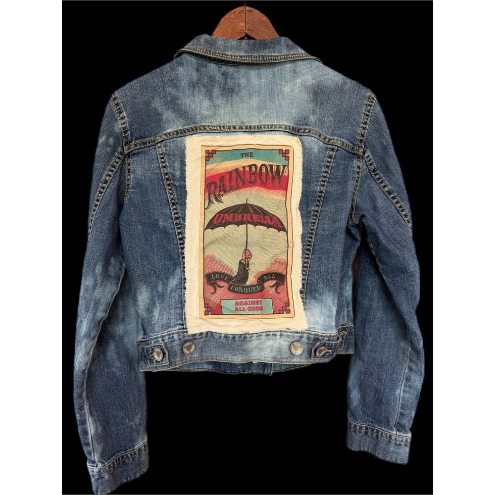 Rainbow Umbrella Denim Jean Jacket | Love Conquers All | Upcycled / Medium